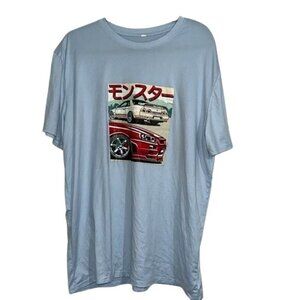 Japanese Car Graphic T-Shirt XL Blue Polyester & Elastane Unisex